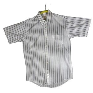 Barrie Hawick Scotland Mens Grey White Striped Short Sleeve Button Down Shirt 15